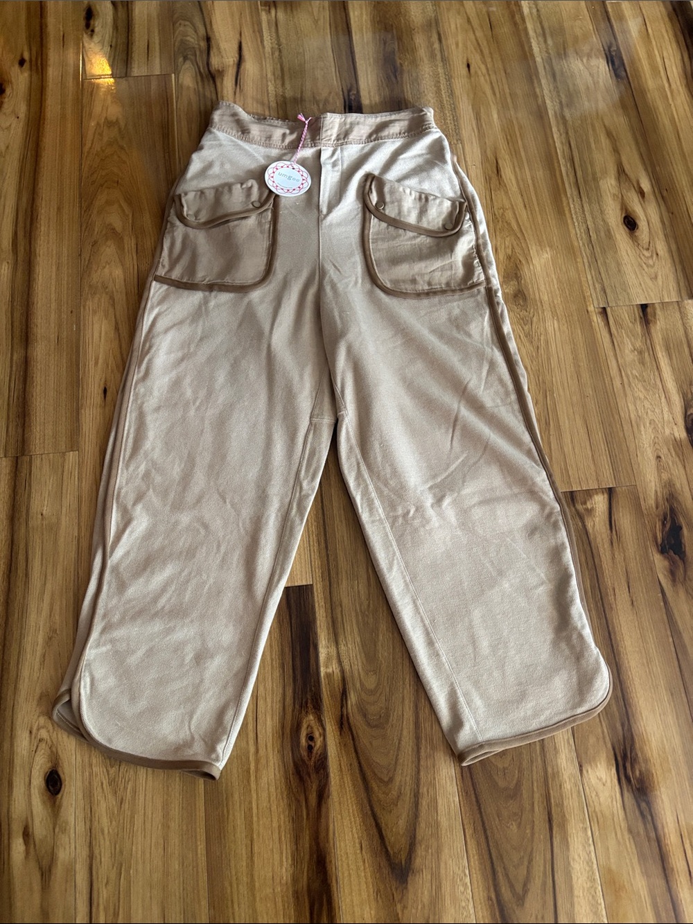 Umgee Beige Kids Jogger Pants with Brown Trim